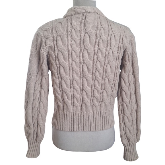 On 12th Winter Cable Knit Cropped Cardigan Sweater Beige Button Front Sz M - Picture 2 of 9